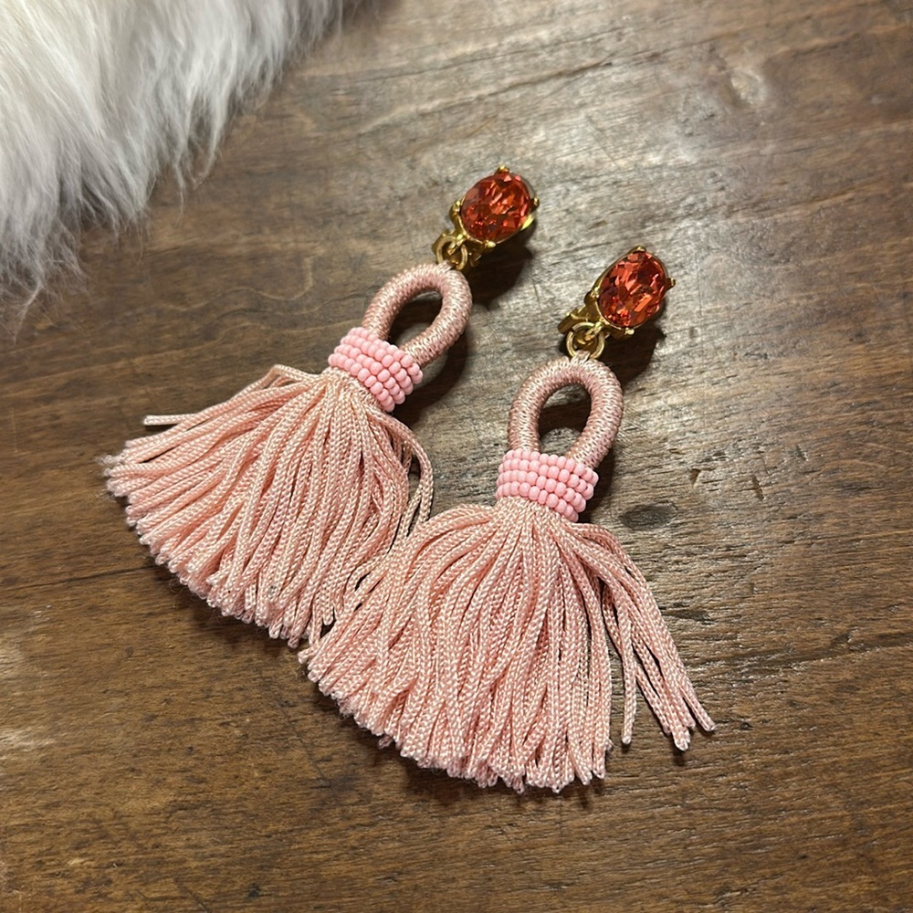 Oscar de la Renta Baby Oink Tassel Rhinestone Clip On Earrings